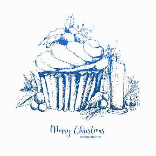 Hand draw christmas elements sketch ice cream card background vector