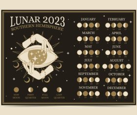 Hand drawn 2023 lunar calendar template vector