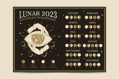 Hand drawn 2023 lunar calendar template vector
