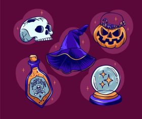 Hand drawn Halloween ornaments collection vector