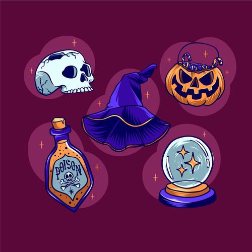 Hand drawn Halloween ornaments collection vector