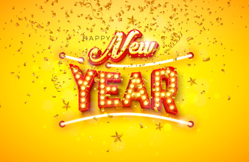 Happy New Year neon font background vector
