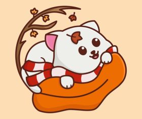 Happy cat in autumn cartoon vector