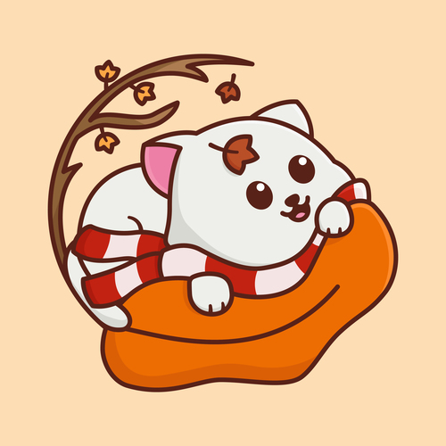 Happy cat in autumn cartoon vector