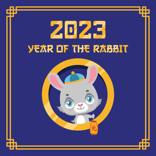 Happy china new year greeting with cute rabbit vector