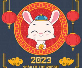 Happy chinese new year 2023 greeting with cute rabbit vector