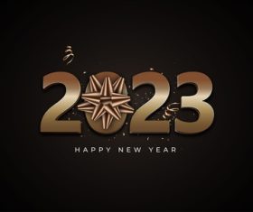 Happy new year with gold numbers and ribbon gift vector