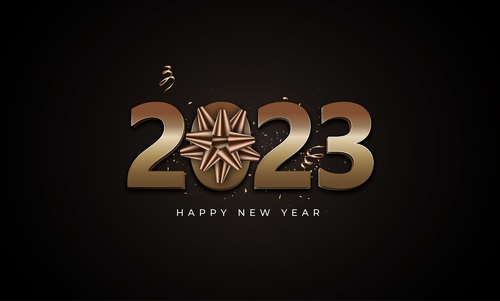 Happy new year with gold numbers and ribbon gift vector