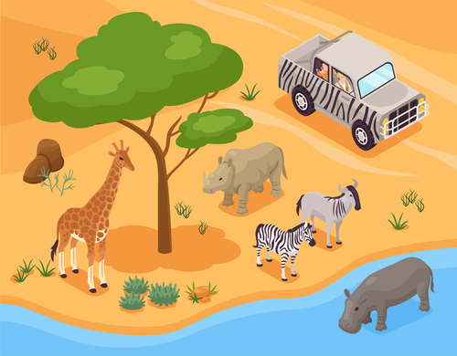 Isometric photo safari illustration vector