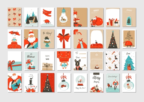 Merry christmas time greeting cards vector