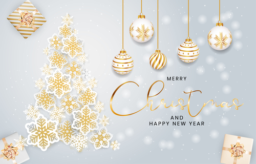 Merry christmas tree with decorate happy new year vector