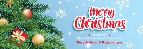 Merry christmas with pine fir lush tree flyer brochure vector