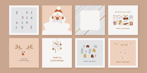 Organic hand drawn christmas cards collection vector
