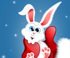 Red santa claus mitten holding white little cute rabbit vector