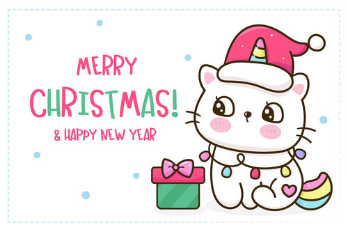 Santa cat unicorn christmas card vector