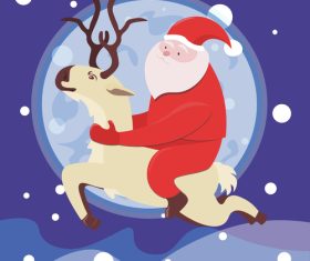 Santa claus is flying reindeer give you gift vector