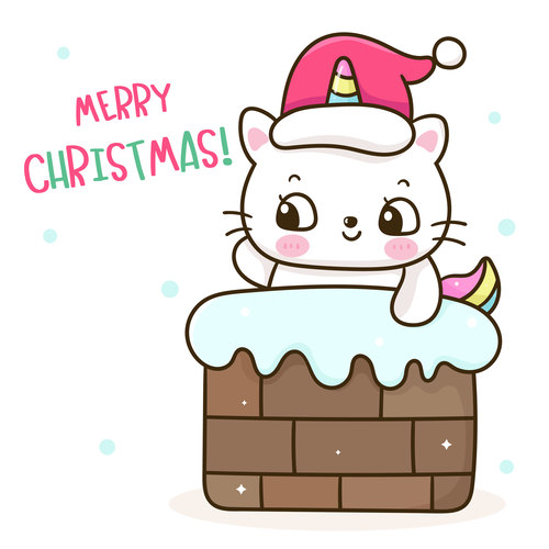 Santa unicorn cat christmas chimney vector