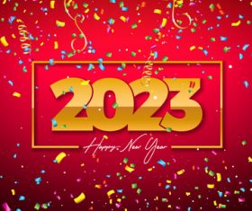 Scattered paper scraps and new year font design vector