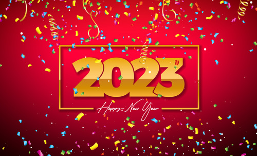 Scattered paper scraps and new year font design vector