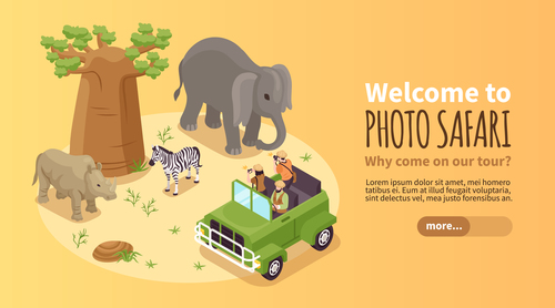 Travelers making photos wild animals vector illustration