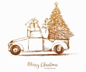 Tree delivery truck sketch christmas background vector