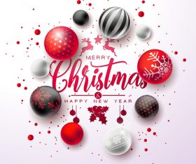 Various Christmas balls background 2023 New Year greeting card vector