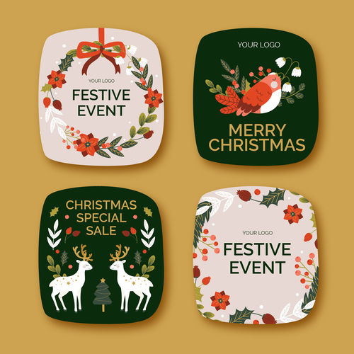 Various christmas elements labels vector