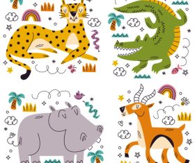 doodle hand drawn animal sticker vector