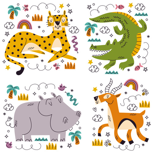 doodle hand drawn animal sticker vector