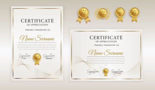 Abstract white and gold luxury certificate vector