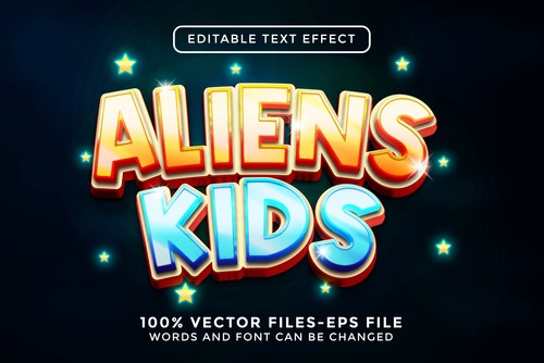 Aliens kids editable text effect vector