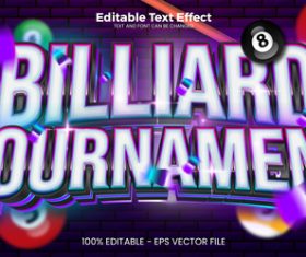 Billiard tournament editable text effect vector
