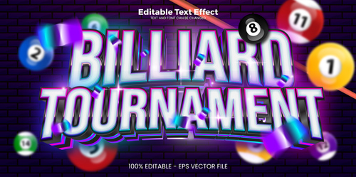 Billiard tournament editable text effect vector