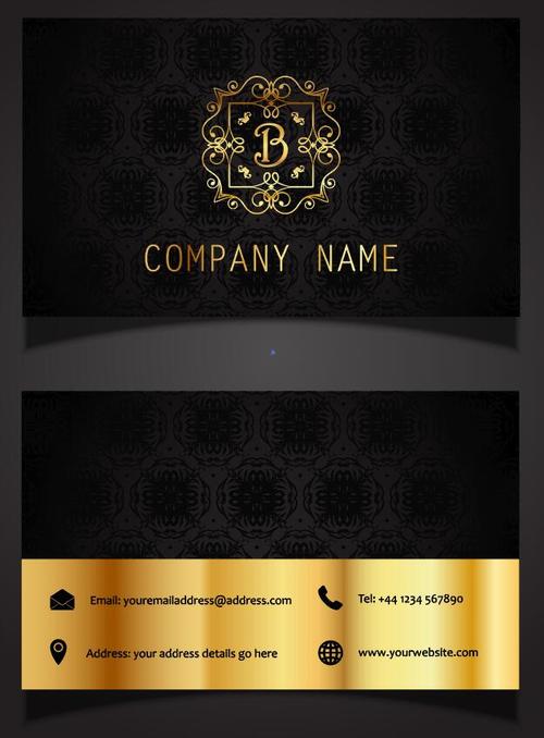 Black background golden font pattern business card vector