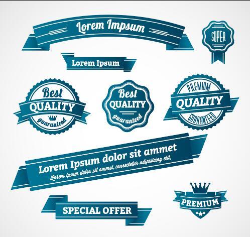 Blue retro badges banners vector