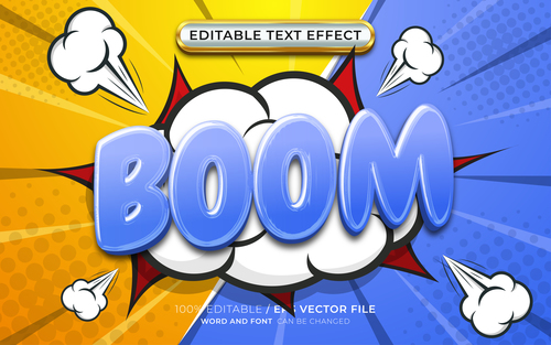 Boom comic cartoon hero editable text effect vector