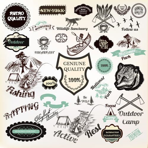 Camping labels collection vector