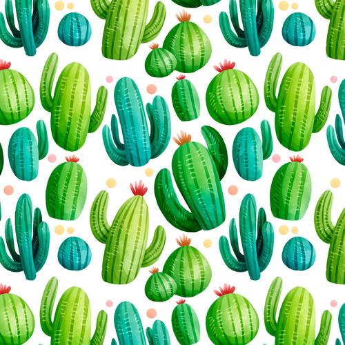 Cartoon cactus seamless background pattern vector