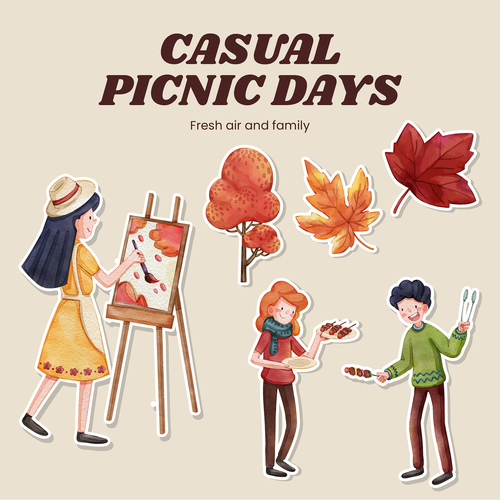 Casual picnic days fresh and family cartoon vector