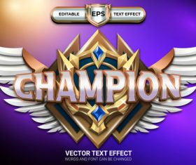 Champion game badge editable text effect vector