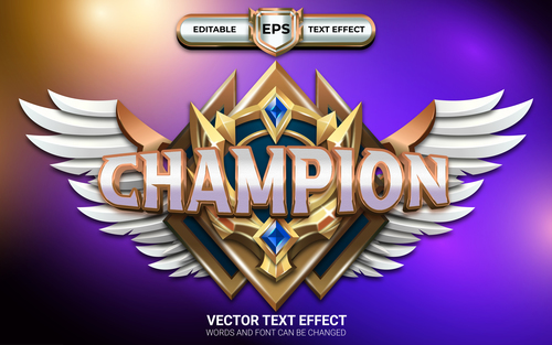 Champion game badge editable text effect vector