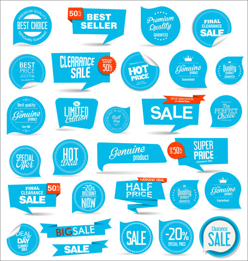 Collection of blue modern badges and labels vector