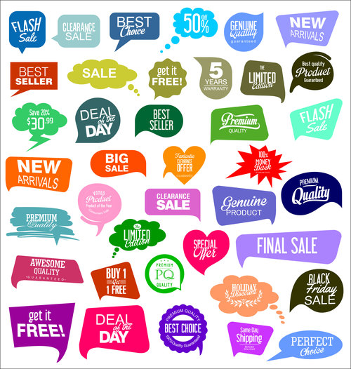 Colorful sale stickers illustration collection vector