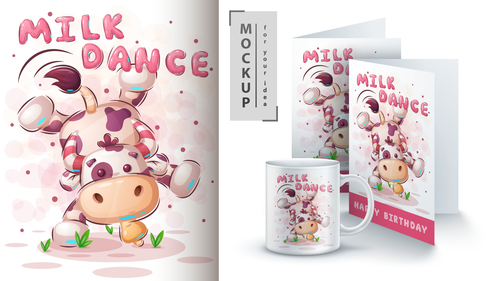 Cow dance illustration and merchandising vector