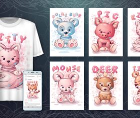 Cute animal cover T-shirt design vector
