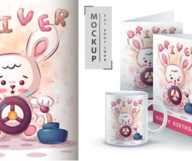 Driver rabbit illustration and merchandising vector