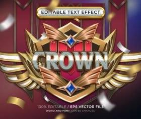 Editable crown text effect with winged emblem vector