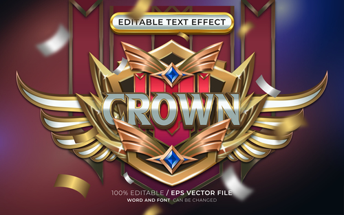 Editable crown text effect with winged emblem vector