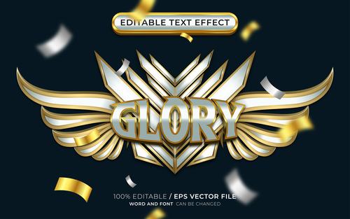 Editable glory text effect with winged emblem vector