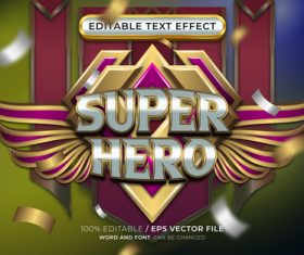 Editable super hero text effect with winged emblem vector